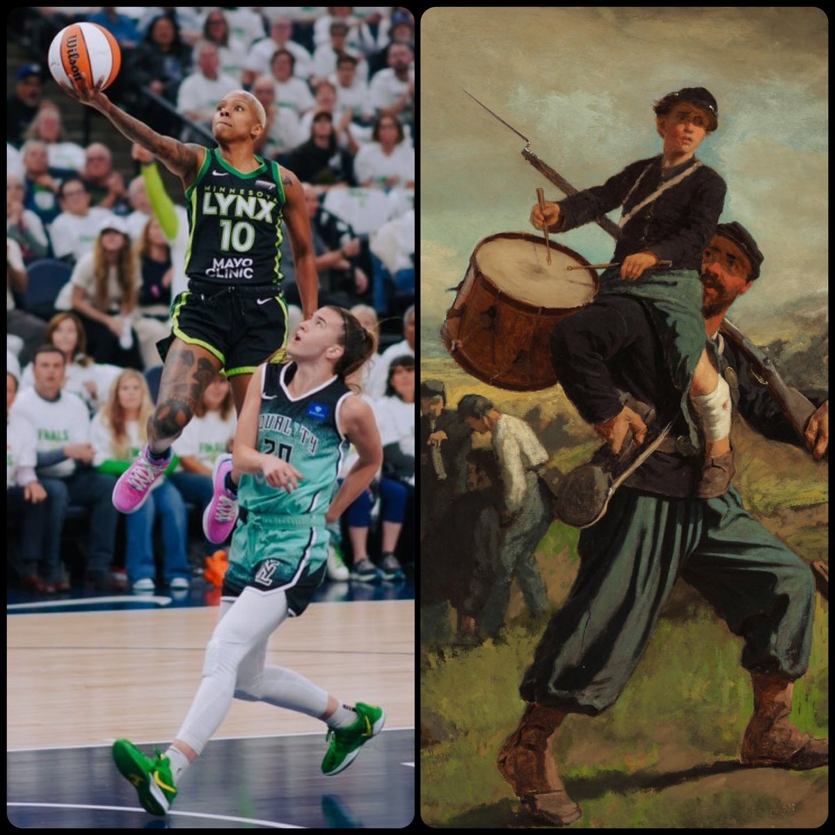 <a href="/minnesotalynx/">Minnesota Lynx</a> <a href="/CourtMWilliams/">Courtney Williams</a> <a href="/WNBA/">WNBA</a> The Wounded Drummer Boy, by Eastman Johnson, 1862-72, 📸 by <a href="/gabeschneider0/">Gabe Schneider</a>