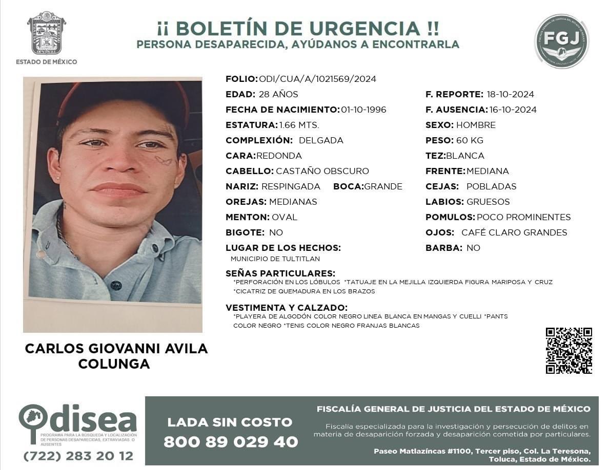 Se solicita su ayuda. 

Hagamos que Carlos Giovanni Ávila Colunga vuelva a casa 👇🏼👇🏼