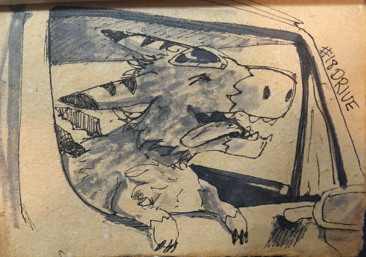 WhateverCryptid's tweet image. Dorumon enjoys being driven around for a change! 
--- 
#inktober2024 #inktober2024drive #digimon #dorumon 
---