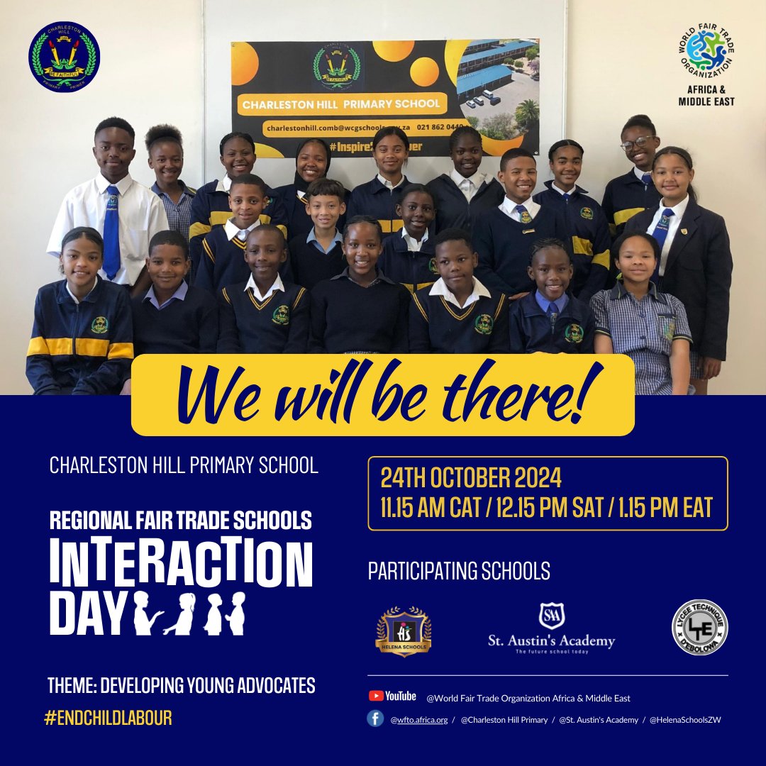 Charlestone Hill Primary, South Africa, is stepping up! On October 24th, we’ll share our journey and ideas on how we can make child labor a thing of the past. Together with schools across Africa, we’re ready to make an impact! #FairTradeSchools #EndChildLabor #WFTOAfrica