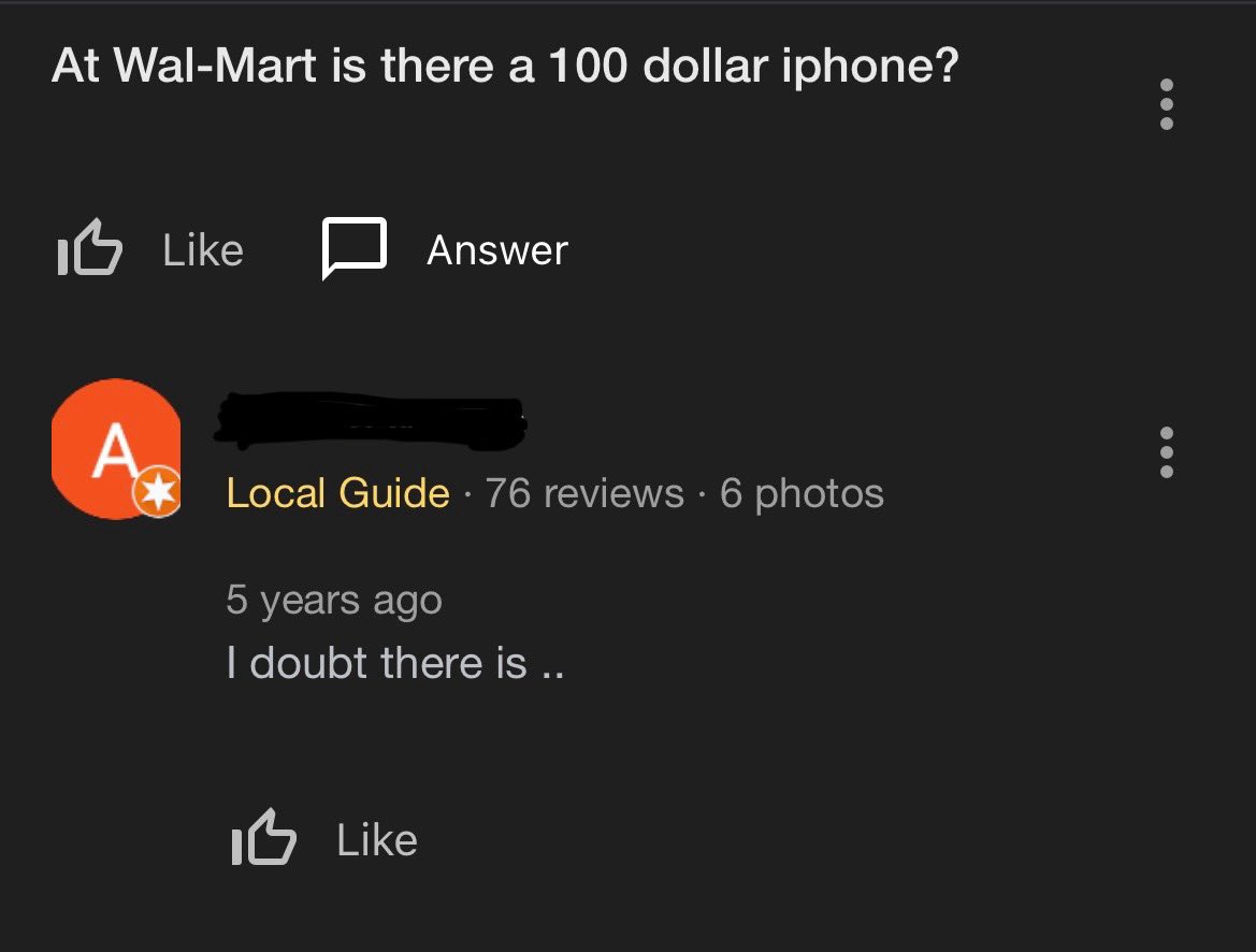 sheeabriii's tweet photo. If you’re ever looking for a good laugh, just go to the google questions &amp; answers section for your local businesses… https://t.co/wWvexVQQ0C