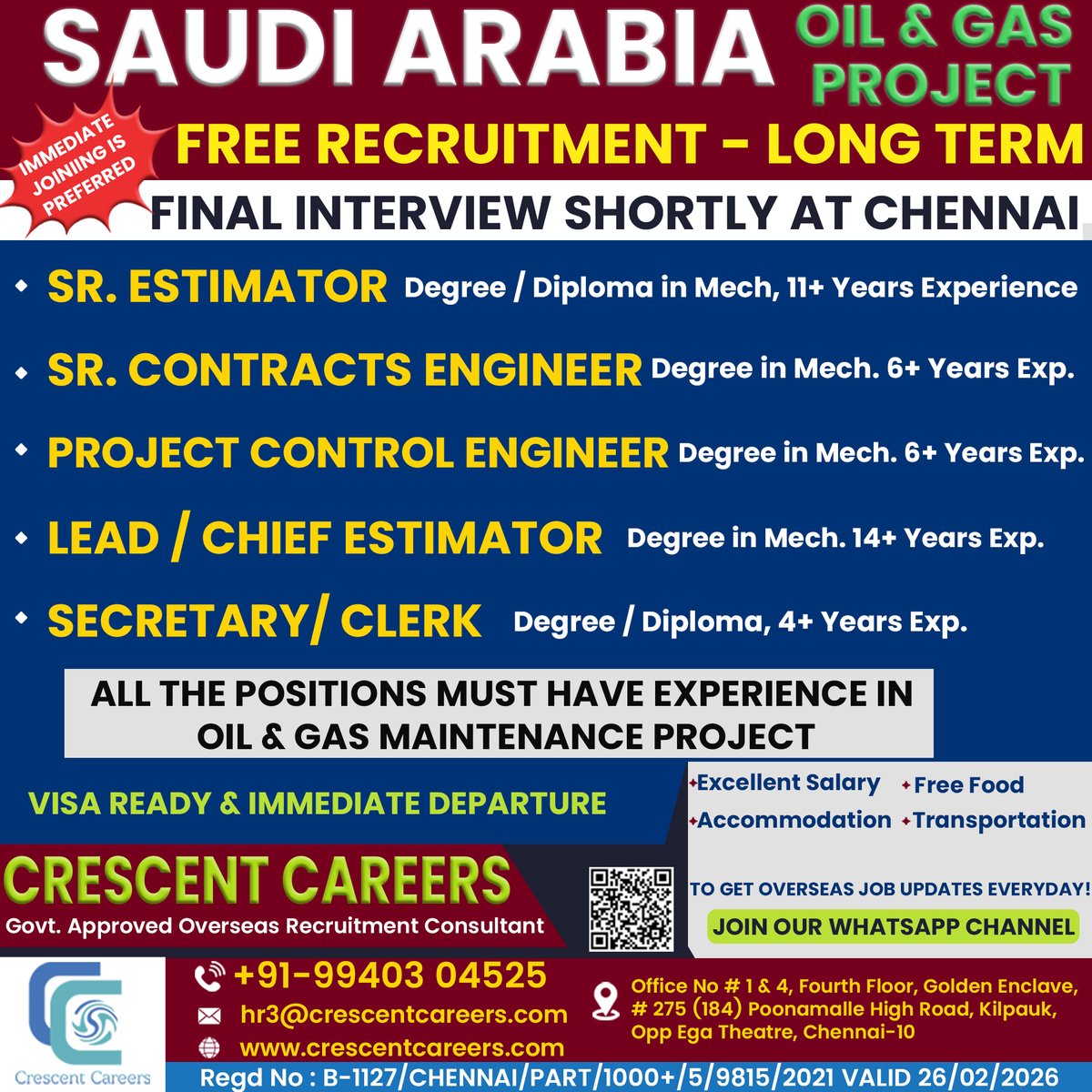 jobstoabroad's tweet image. FINAL INTERVIEW SHORTLY AT CHENNAI

FREE RECRUITMENT | LONG TERM

Contact: +91-99403 04525
Send your CV to: hr3@crescentcareers.com

#seniorestimator #seniorcontractsengineer #Projectcontrolengineer #leadestimator #cheifestimator #secretary #clerk #saudijobseekers #saudijobs