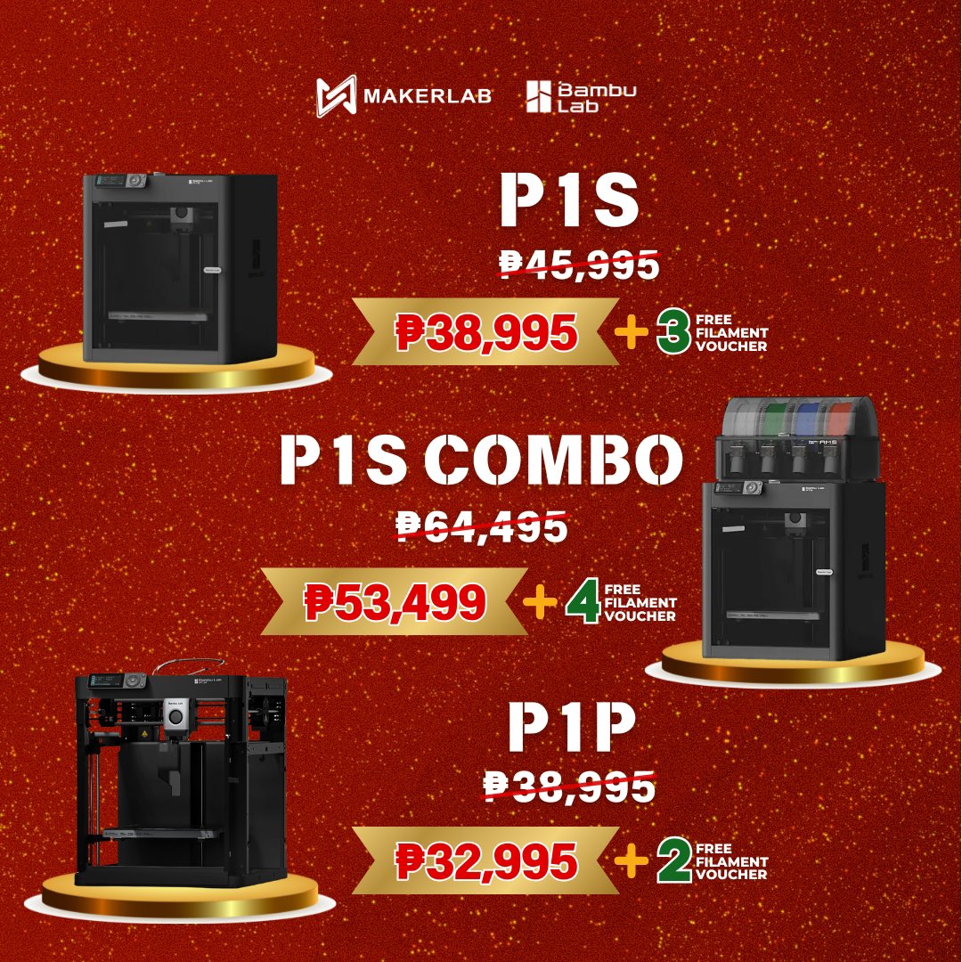 makerlab_e's tweet photo. 🎄 Maagang Pamasko Sale simula October 21! 🎁 

Sulit na ang mga discount sa 𝗕𝗮𝗺𝗯𝘂 𝗟𝗮𝗯 products! 🎉 Huwag palampasin ang maagang pamasko para sa inyo, Makers! Gawing mas espesyal ang Pasko nating lahat! 😀   

#Makerlab #BambuLab #BastaBambulabMakerlab #3DPrinting https://t.co/2VFUWQIMIE