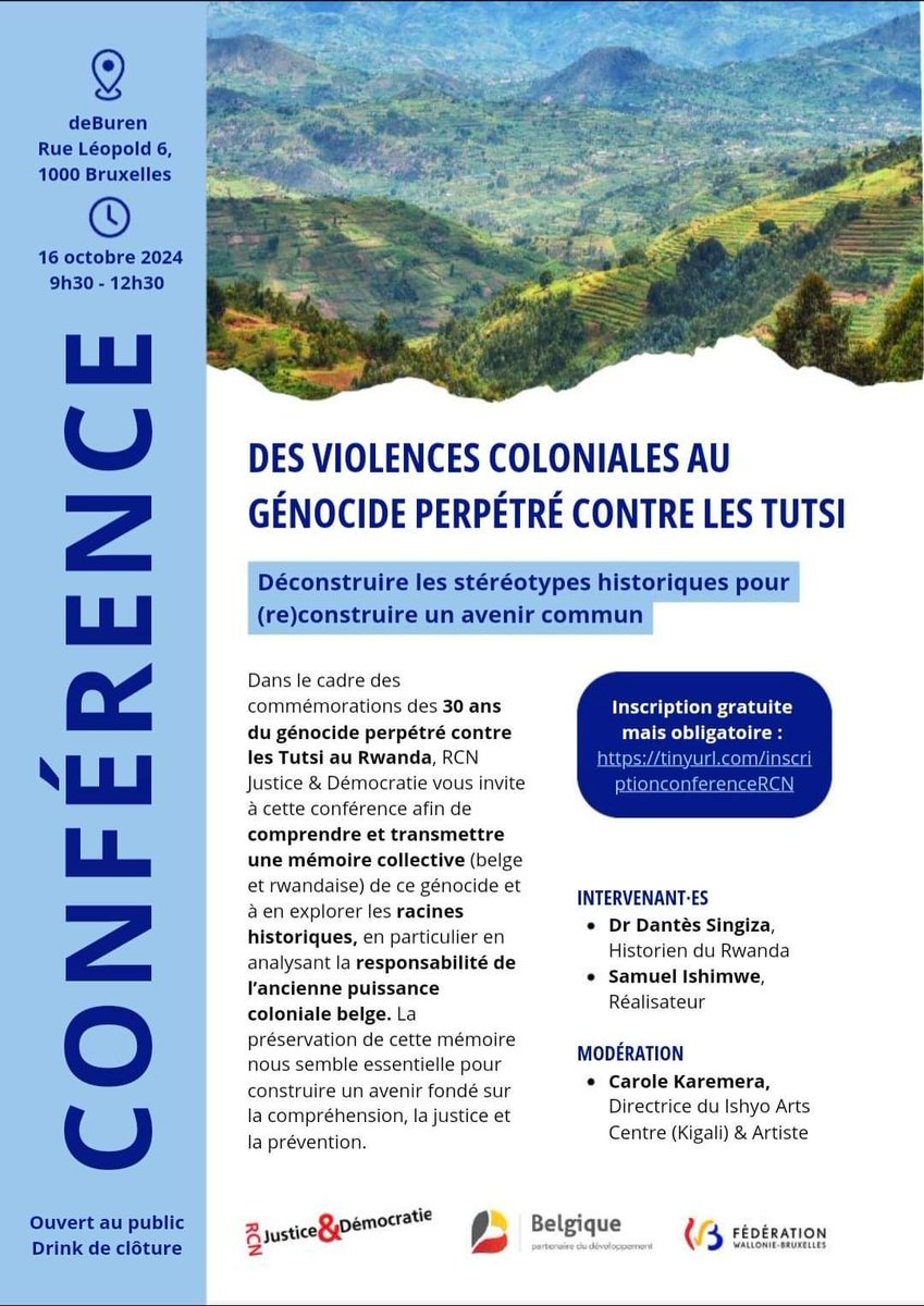 "Des violences coloniales au génocide perpétré contre les Tutsi", une conférence de <a href="/RcnRwanda/">RCN Justice & Démocratie, Rwanda</a>, 16/10/2024.
Le PODCAST de la conférence arrive BIENTÔT !