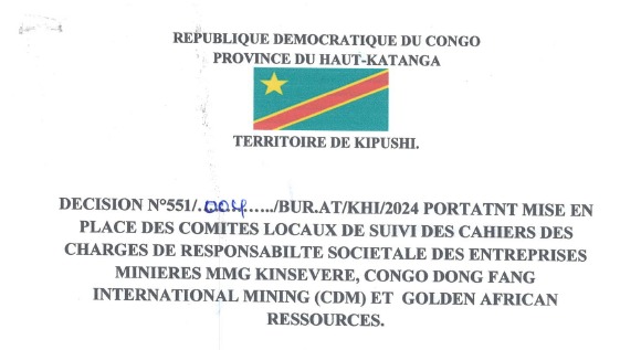 CongoMines's tweet image. 🔴#Mines_Développement communautaire: Avec l’appui du @CarterCenter, l'Administrateur de Territoire de #Kipushi vient de signer la décision de mise en place des Comités Locaux de Suivi des cahiers des charges des #entreprises minières #MMGKinsevere, #CDM &amp;amp; #GoldenAfricanResources