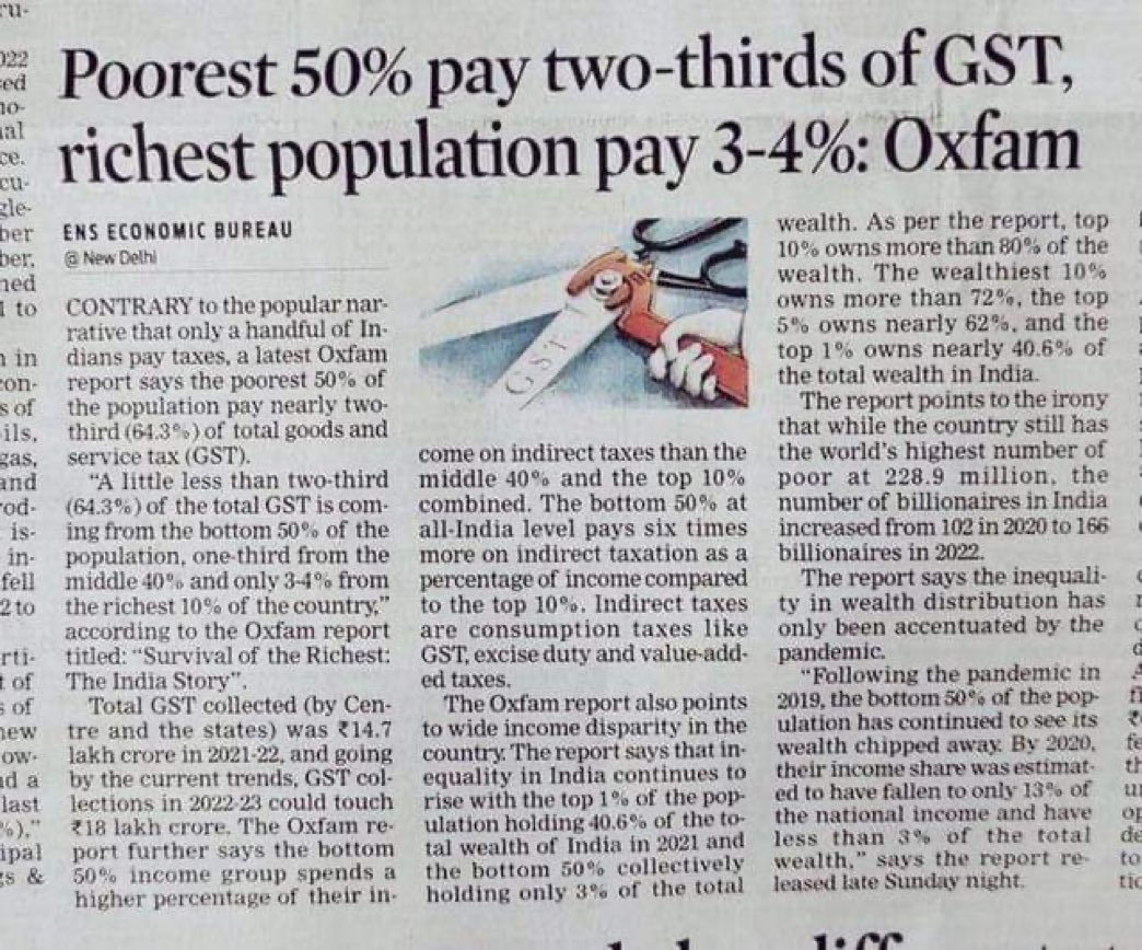 jawharsircar's tweet photo. Modi’s Crony Capitalism:
1) Fleece the poor and middle class through unjustified high GST
2) Lower Corporate Income Tax — cut more, and enrich those who fill party coffers. 
3) Go on subtly increasing Personal Income tax — to make up. 
4) Offer hundreds of Crores as PLI to rich. https://t.co/zFWK9ZI7sW