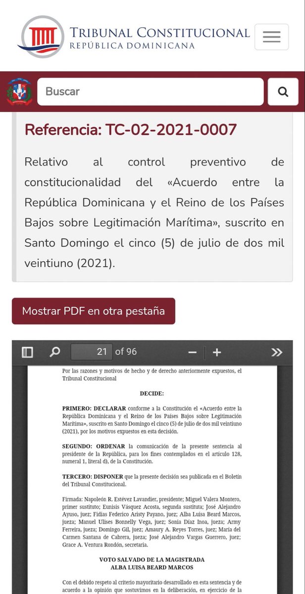 Lo advertí, dije que el Tribunal Constitucional con miembros amigos, socios y siervos de Luis Abinader aprobarían ese tratado lesivo a los intereses de la nación...Ya ven...regalaron nuestros mares en nuestros propios ojos sin el más mínimo escrúpulo <a href="/josepeguero/">José Peguero</a> <a href="/AmilcarDemetrio/">Amílcar D. Carrasco Rodríguez</a>