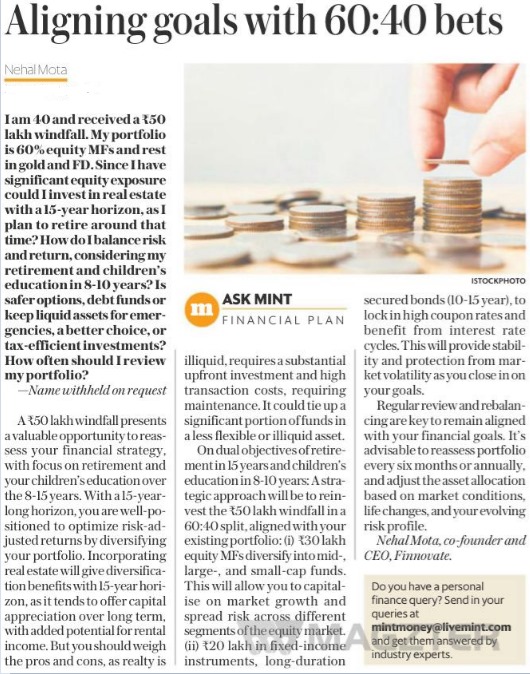 Aligning your financial goals with a 60:40 approach! 

Checkout a new query resolved on <a href="/livemint/">Mint</a>  query section, print article, national edition. 

Read it online here - livemint.com/money/personal…

#finnovate #livemint