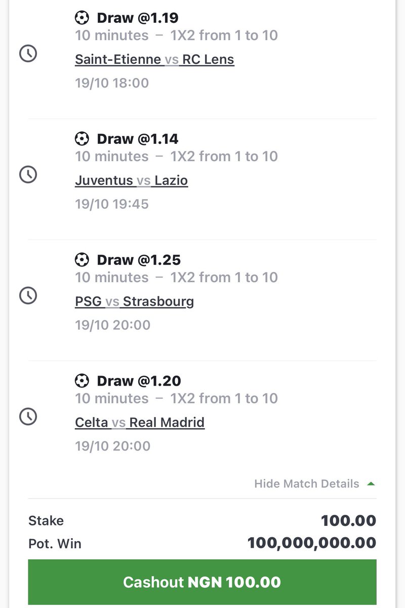10 mins draw On Sportybet Win 100M Ready 🥶 

Code is Ready Who is Ready?
Say boom if you are ready &amp; Like this post 💝