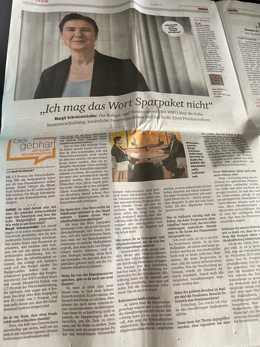 Vielen Dank für das ausführliche Gespräch #MartinGebhart im heutigen <a href="/KURIERat/">KURIER</a> - reden wir lieber über #Konsolidierungsstrategie als über #Sparpaket 👇
<a href="/WIFOat/">WIFO</a>