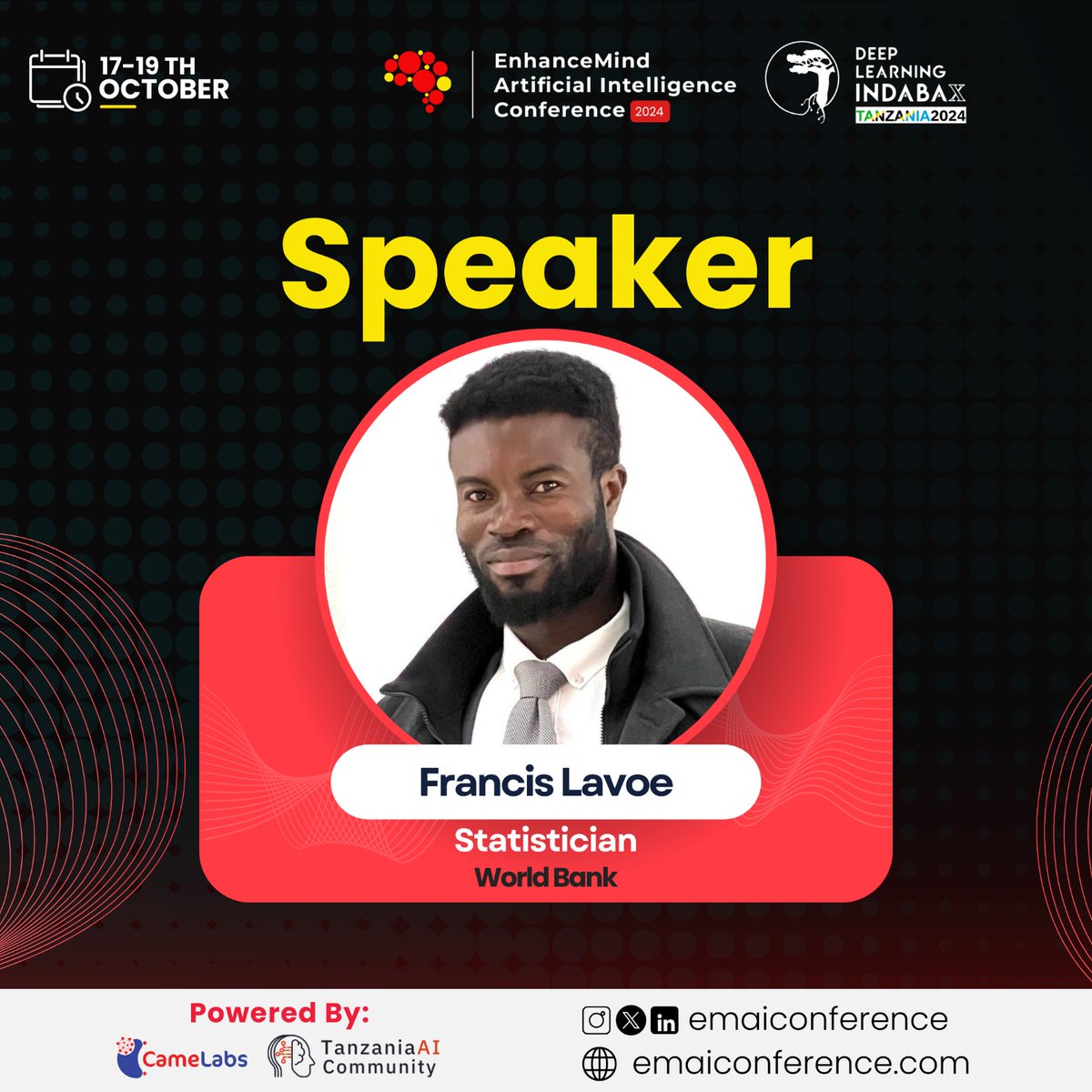 Francis Lavoe, a statistician at the #WorldBank, will be joining us to share insights on #AI Governance.