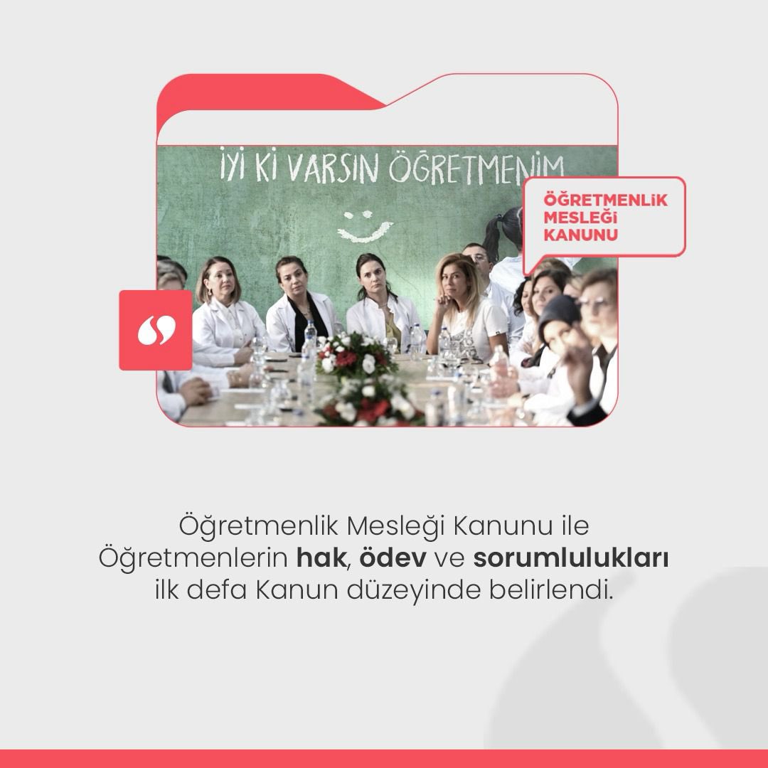 SurMilliEgitim's tweet photo. Öğretmenlerin meslek öncesi yetiştirilmelerinden mesleğe girişleri, meslek içinde ilerlemeleri, mesleki gelişimleri, hak, ödev ve sorumlulukları gibi birçok hususları düzenleyen öğretmenlik mesleğine özgü Öğretmenlik Mesleği Kanunu Resmî Gazete’de yayımlanarak yürürlüğe girdi. https://t.co/Hfplr12Z3F