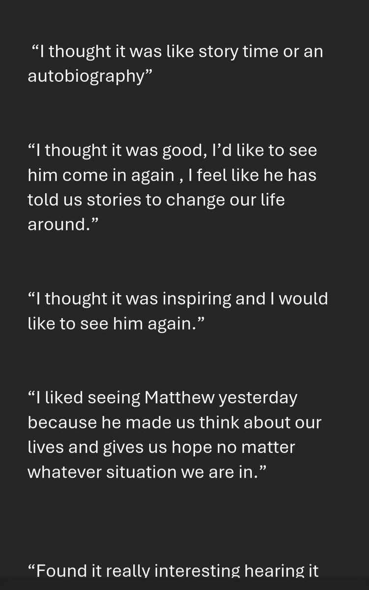 1message6's tweet image. On Wednesday,we visited Barton Moss Secure Unit.

Matthew spoke to the young people about his life and breaking the cycle.

Young people shared their feedback.

Thanks to staff for arranging this visit,and we look forward to returning in December. @matthew_norford