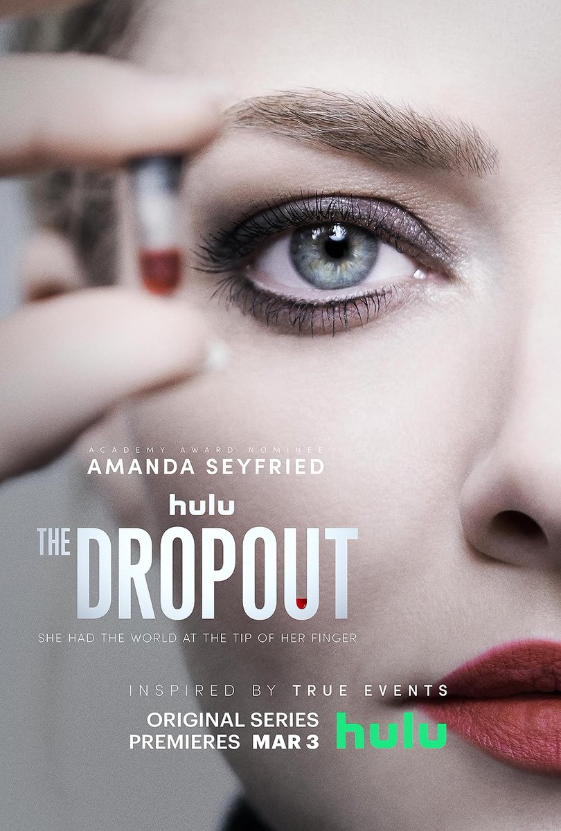 The Dropout

The show depicts its protagonist's rise and fall with dramatic flair and casts a stark light on the reckless greed of venture capitalism.
Front and center is Amanda Seyfried who displays award-winning range.

Rating: B+

#TheDropout #TVReview #TV #Streaming