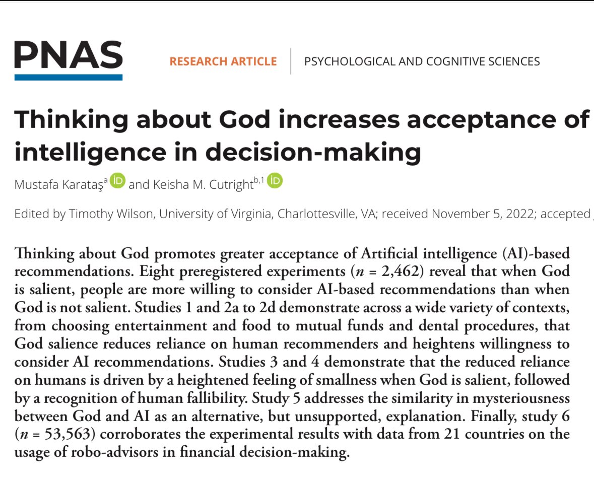 mapmirage's tweet image. Thinking about god leads to a greater acceptance of human fallibility, but also promotes a greater acceptance of AI