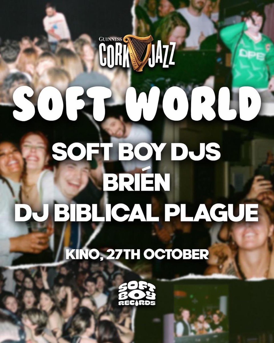 We’re throwing a Soft World club night at Kink for Guinness Cork Jazz Festival on October 27th! Soft Boy DJs, Brién and DJ Biblical Plague spinning tunes on the night 🔊 Hit the link below for tickets 🎟️ 

linkin.bio/softboyrecords