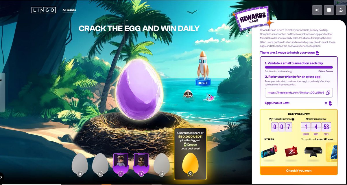 بچه ها بشتابید برای لینگو $LINGO
وارد لینک زیر بشید و روی تخم مرغ بزنید و یک تراکنش چند سنتی انجام میدین و کارت ها رو میگیرید ...جوایز بزرگی داره
lingoislands.com/?invite=_0CLdE…