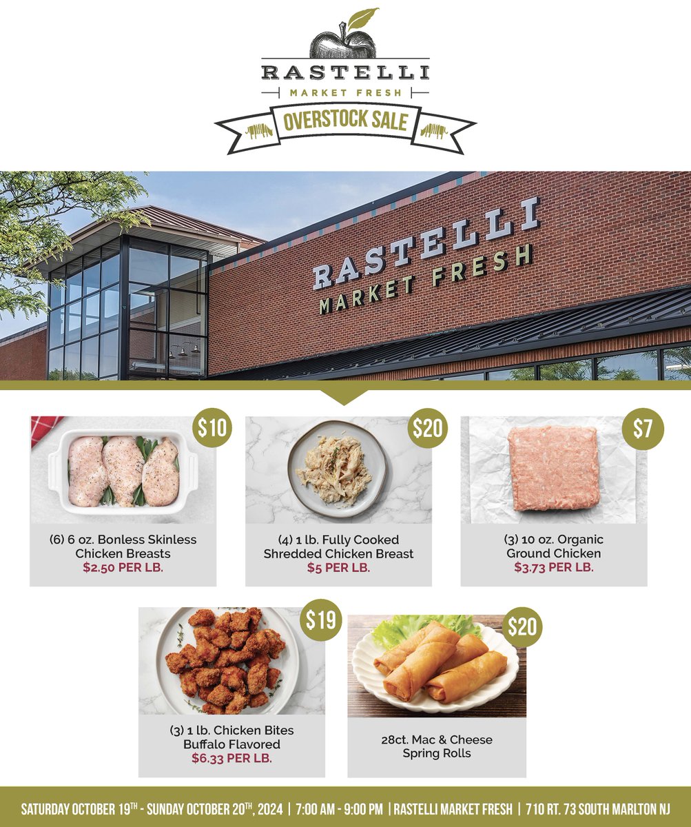 RastelliMarket's tweet photo. 🔥 HAPPENING NOW 🔥
Our Marlton Overstock Sale has officially kicked off and we've ADDED SURPRISE MEAT &amp; SEAFOOD ITEMS! That's right, over TEN additional items available, not listed on the flyer! Come on in to find out what they are! 7am-9pm today &amp; Sunday. While supplies last. https://t.co/ieR3u2rQUg