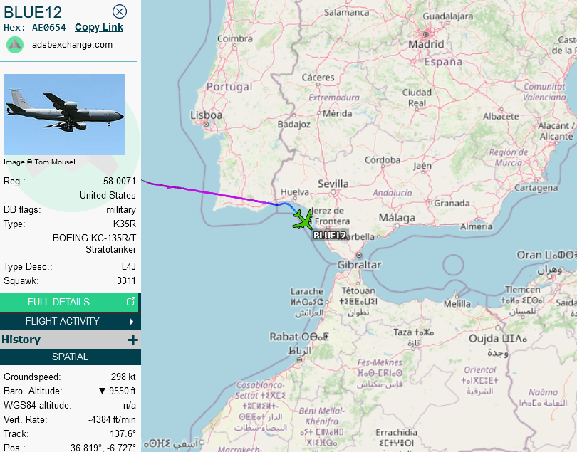 SirListenalot's tweet image. #KC135 #AE0654 #BLUE12 relocated from McDill to Rota. #AE0484 #BLUE13 was planned Fairchild - Rota, but may be delayed.