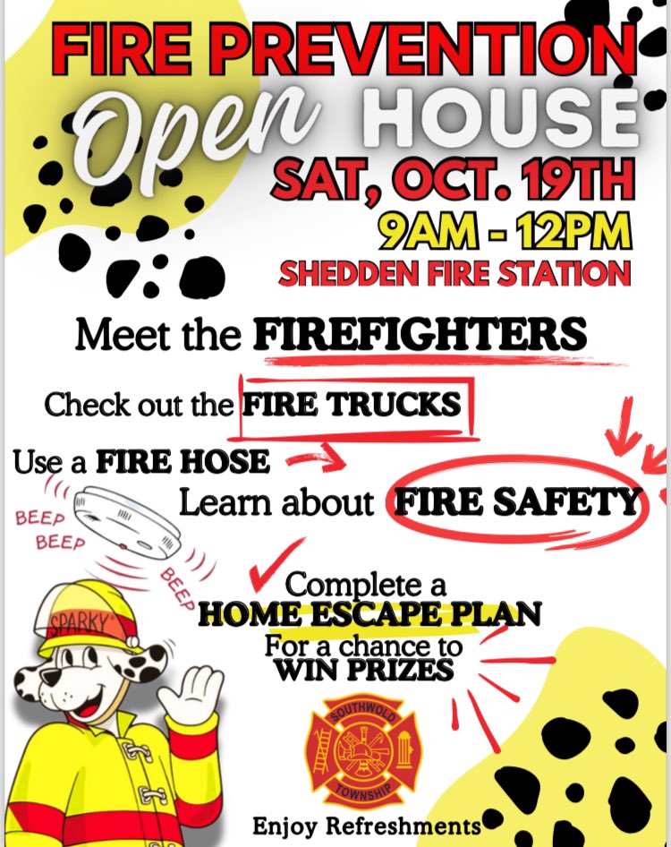 Southwold Fire Department (@southwoldfire) on Twitter photo Join us this morning for our annual Fire Prevention Open House at the Shedden Station.
Smoke alarms: Make them work for you!
<a href="/NFPA/">NFPA</a> <a href="/ONFireMarshal/">Office of the Fire Marshal</a> <a href="/TwpofSouthwold/">TownshipofSouthwold</a> Join us this morning for our annual Fire Prevention Open House at the Shedden Station.
Smoke alarms: Make them work for you!
<a href="/NFPA/">NFPA</a> <a href="/ONFireMarshal/">Office of the Fire Marshal</a> <a href="/TwpofSouthwold/">TownshipofSouthwold</a>