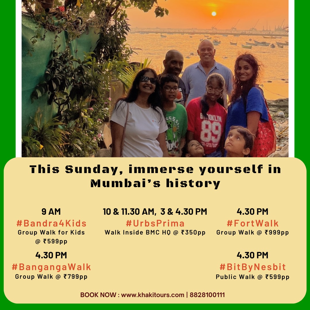 Khaki_Tours's tweet photo. This Sunday, soak in Mumbai’s history and heritage with KHAKI!

#FortWalk - Daily, 4.30 PM
#Bandra4Kids - Sun, 20th October, 9 AM
#UrbsPrima - Sun, 20th October, 10 & 11.30 AM
#UrbsPrima - Sun, 20th October, 3 & 4.30 PM
#BitByNesbit - Sun, 20th October, 4.30 PM
#BangangaWalk - Sun, 20th October, 4.30 PM

📍Book now at: https://t.co/iK2lqaP4aZ

#FoodWalk #Mumbai #Bombay #Heritage #History #ThingsToDoInMumbai #Fort #MumbaiFort #KidsWalk #HeritageWalk