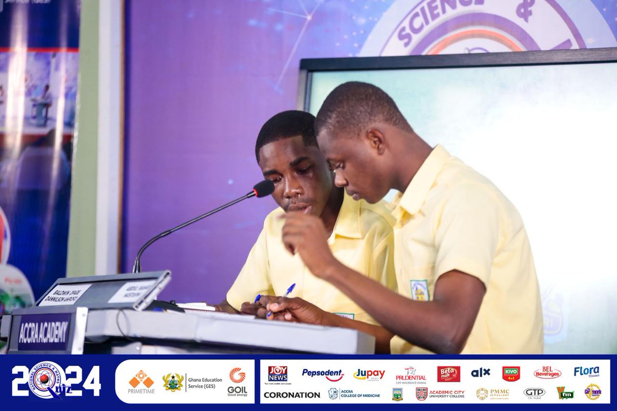 NSMQGhana's tweet photo. AUDITORIUM 900

End of contest

Accra Academy: 45pts
Oyoko Methodist SHS: 36pts
St. Joseph Sem. SHS: 28pts

Accra Academy advances to the next stage of the competition!

#NSMQ2024 #NSMQOneEighth #Primetime https://t.co/FVHRPxFjsA