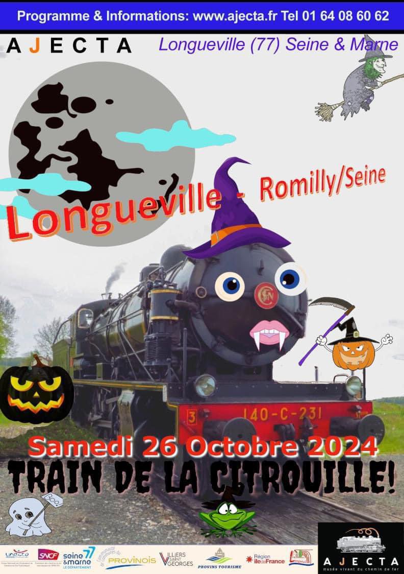 ajecta_asso's tweet image. Il reste encore quelques places 😁
Samedi 26 Octobre 2024, Embarquez dans le train de la citrouille pour un voyage au départ de la gare de Longueville (Seine&Marne) Venez déguisé ou la sorcière vous jettera un sort...
inscription possible jusqu’au 21 octobre 2024 sur notre site.