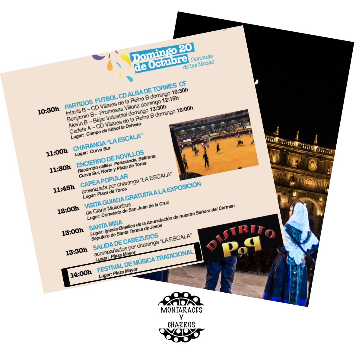 MyCharros's tweet photo. ¡Nueva actuación!🎶🤩

Este domingo a las 14:00h. participaremos en el Festival de Música Tradicional de las #FiestasdeSantaTeresa2024 .

Será en la Plaza Mayor De la Villa Ducal. ¡Os esperamos Albenses! ¡Felices Fiestas!🎉 

#Festival #Folclore #AlbadeTormes #Montaraces #Charros https://t.co/eWl5ifgFNy