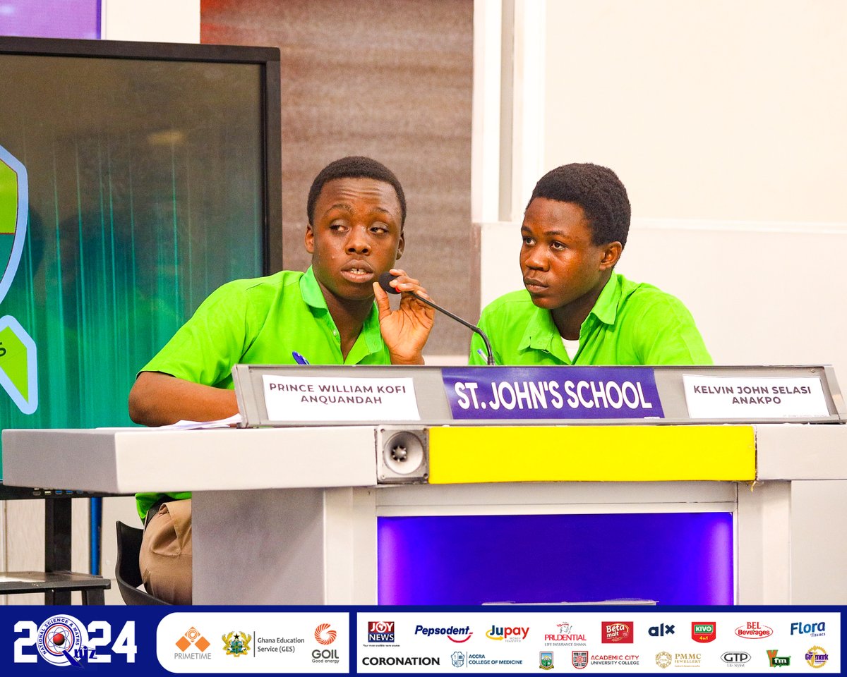 NSMQGhana's tweet photo. SGS AUDITORIUM

End of Contest:

St. John's School: 44pts
Okuapemman School: 43pts
St. John's Grammar School: 36pts

Congratulations St. John's School, this was a close one. See you in the next round of the competition.

#NSMQ2024 #NSMQOneEighth #Primetime https://t.co/1ik4k7diUC