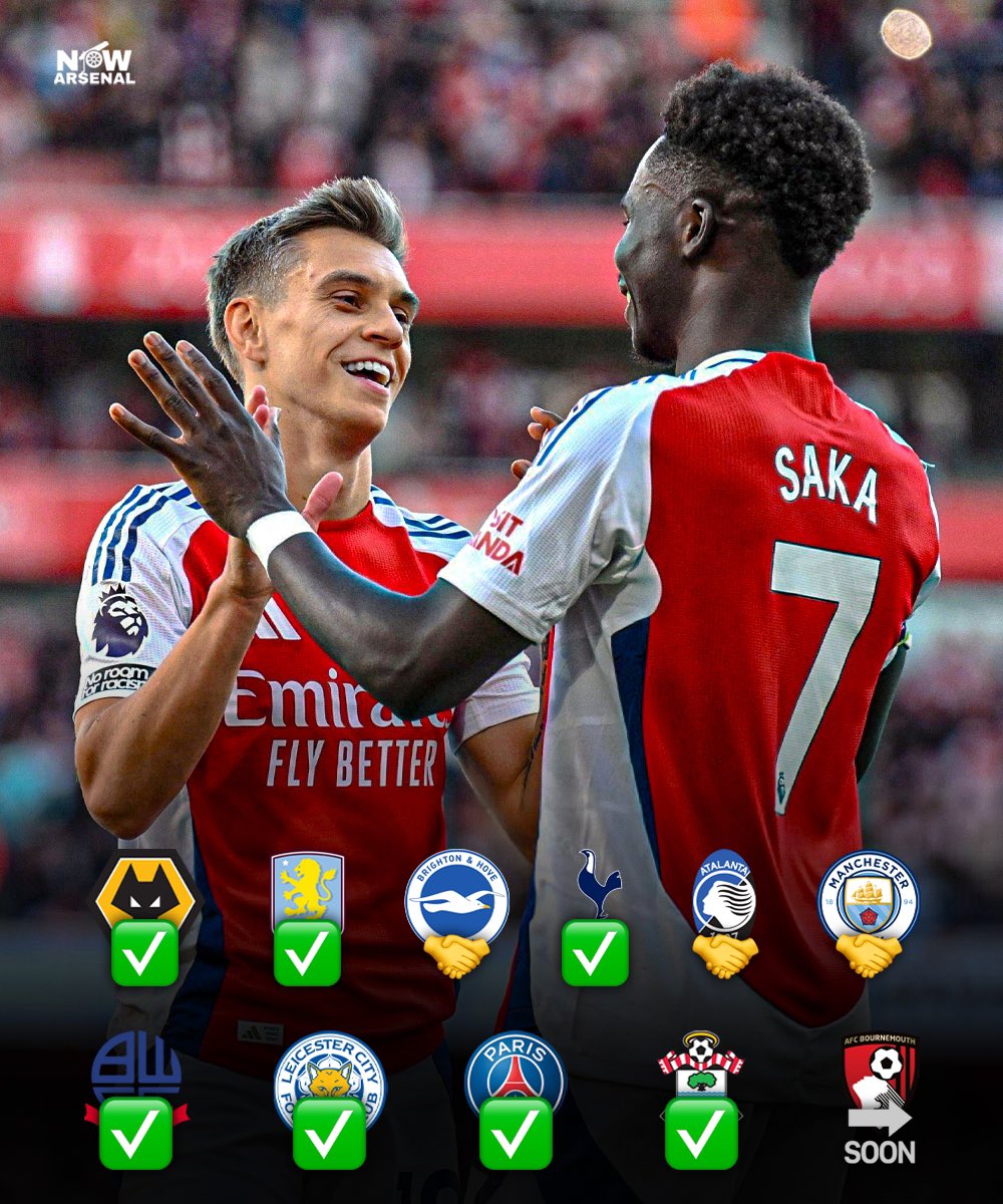 now_arsenaI's tweet photo. Arsenal have the chance to make it eleven games unbeaten at the start of the 2024/25 campaign against Bournemouth this afternoon.

The Gunners haven’t lost in their last 16 competitive matches, with their last defeat coming six months ago against Bayern Munich.

The Vitality Stadium awaits… 🔜