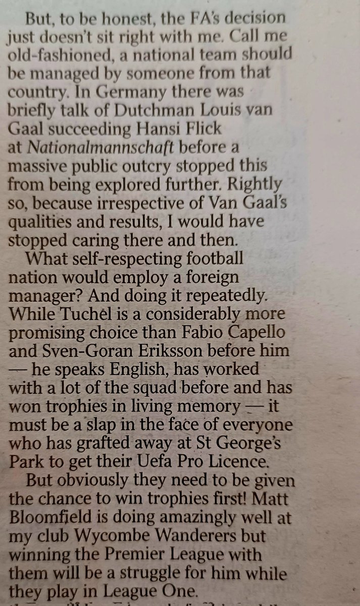 TommyCoyneBN1's tweet photo. This column by @henningwehn in today's @thetimes is brilliant, IMHO.
#Tuchel #EnglandManager ๐
https://t.co/ppNH4RlAZb