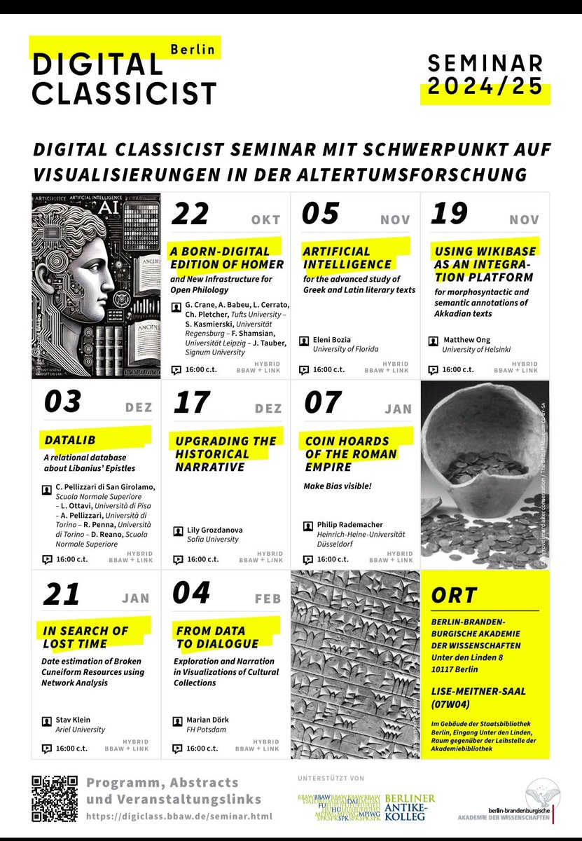 IDHumanities's tweet image. Make data visible!
Seminar series focusing on visualizations in ancient studies via Zoom or in person (Berlin) #Digitalhumanities #digitalclassicist

The program and abstracts:

digital-classicist.bbaw.de/programme/prog…