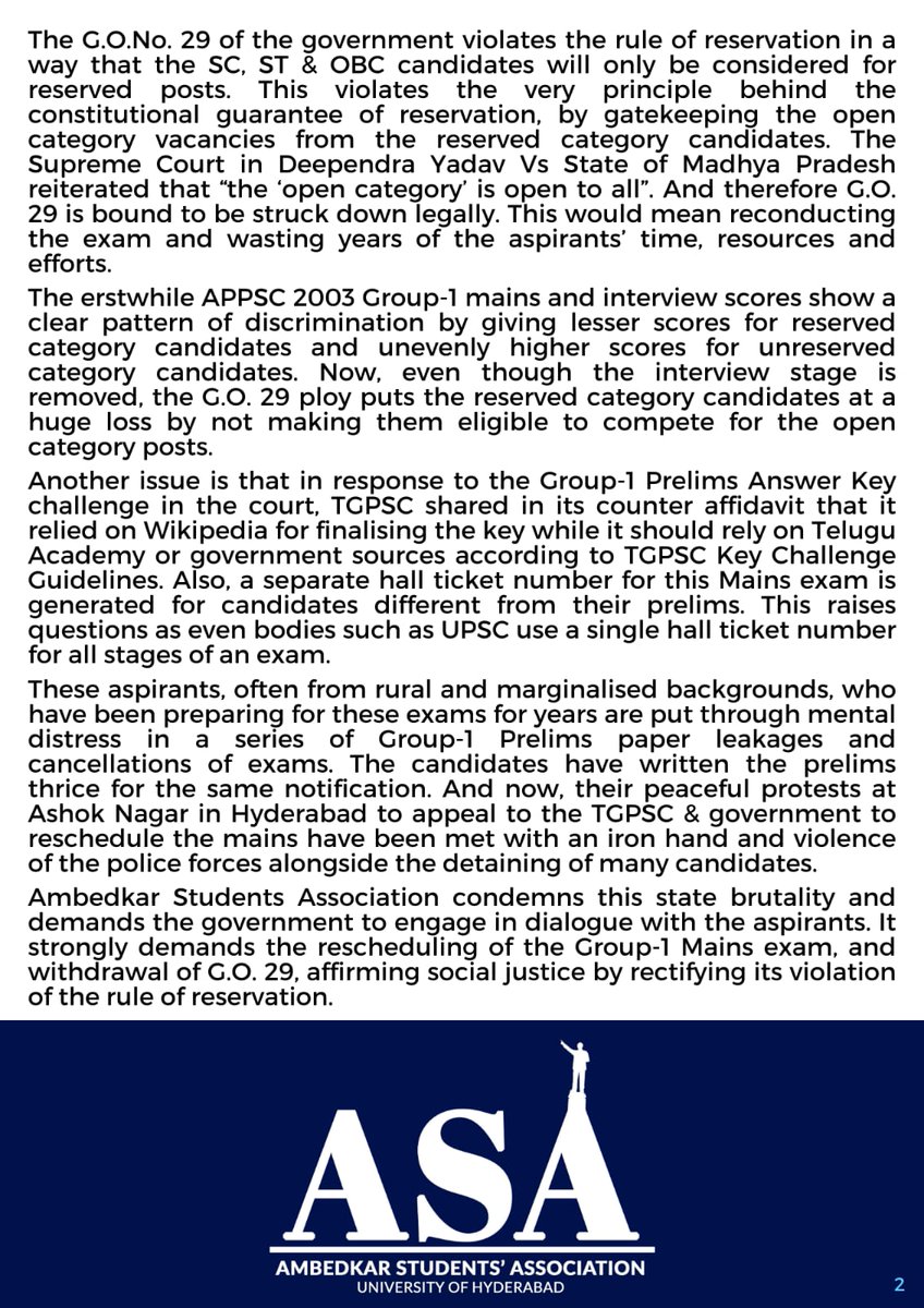 ASA_HCU's tweet photo. CONDEMN THE TELANGANA POLICE BRUTALITY AGAINST TGPSC ASPIRANTS!

WITHDRAW GO29 - UPHOLD RULE OF RESERVATION!

RESCHEDULE THE GROUP-1 MAINS EXAM!
#JaiBhim #TGGROUP1 #TGPSC #asa #hcu https://t.co/erzXOOmqYt