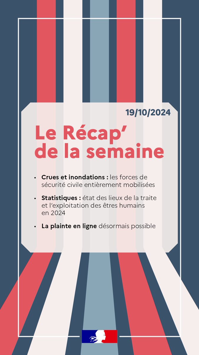 CamilleChaize's tweet photo. Bonjour à tous,
Avant de débuter #LeRecap des actualités de la semaine au @Interieur_Gouv, j'adresse mon soutien à toutes les personnes touchées par les inondations ainsi qu'à tous les agents mobilisés.🙏
Voici le programme 🔽 https://t.co/rToFBpjkBI
