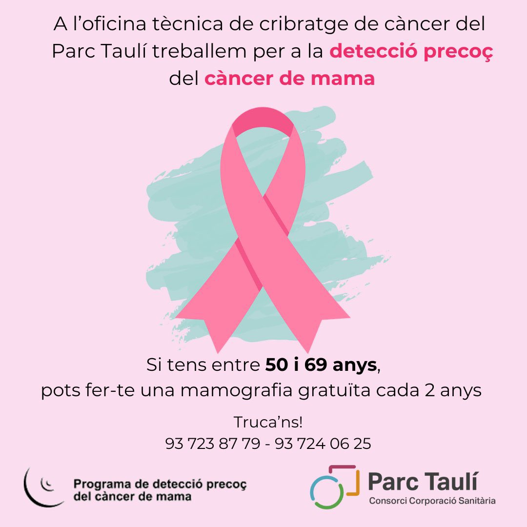 En el dia mundial del #CàncerdeMama posem en valor la seva detecció precoç amb la realització d’una mamografia gratuïta cada dos anys. <a href="/parctauli/">Consorci Corporació Sanitària Parc Taulí</a>