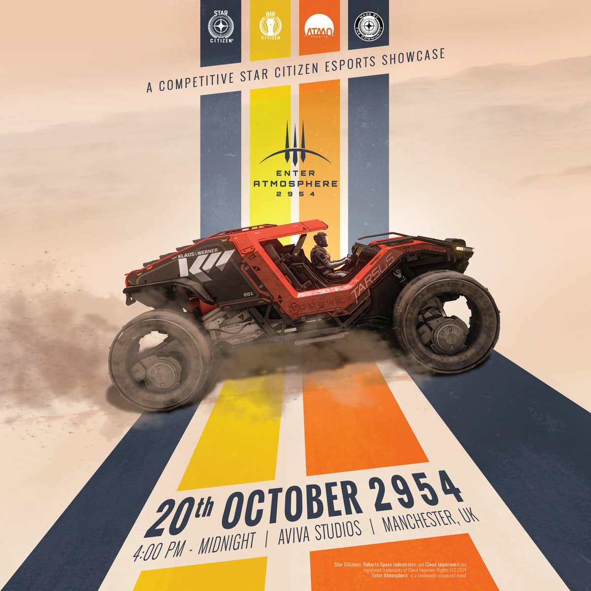 ATMOesports's tweet photo. Are you joining us at #EnterATMOSPHERE tomorrow?

This post #CitizenCon2954 event is bringing:
✅ Racing Exhibition
✅ Special CIG Panel
✅ Fight or Flight World Championship
✅ Attendance by @croberts68!

Limited Tickets still Available! - 🎟️: https://t.co/fEFva6Zxn8 https://t.co/pWo1UzUnTH