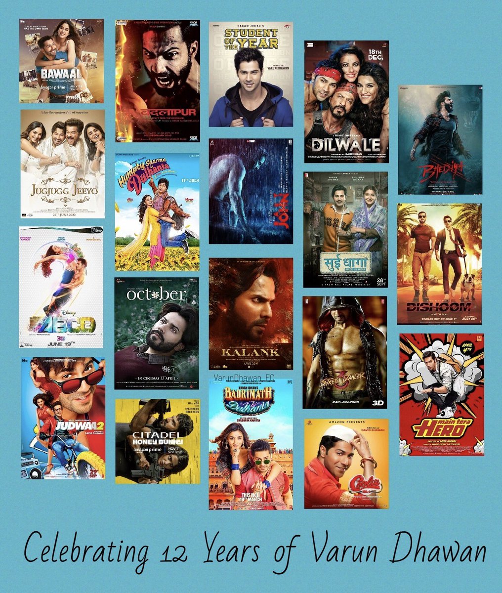 VarunDhawan_FC's tweet photo. Here's to the man who has made us laugh, cry, and fall in love both on and offscreen. Thank you for entertaining us throughout the years and giving us so many wonderful memories to cherish. We are proud to be your fans, and we will always have your back. 
12 YEARS OF VARUN DHAWAN https://t.co/CbLlWWusS3