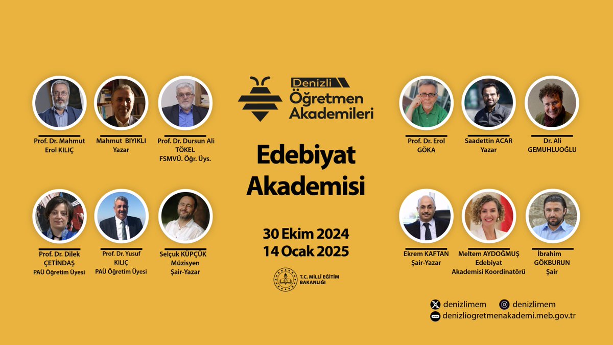 denizlimem's tweet photo. Denizli Öğretmen Akademileri,  alanında  uzman kişilerle bir araya gelerek öğretmenlerimize  ilham vermeye devam ediyor.

12 hafta sürecek bu yolculukta   öğretmenlerimiz, mesleki gelişim fırsatlarını değerlendirmenin yanında  şehrimizin kültürel zenginliğine de dokunacaktır.

 Denizli İl Milli Eğitim Müdürlüğü olarak, öğretmenlerimizle; “Edebiyat”, “Şehir Ve Kültür”, “Müzik” ve “Biyografi“ akademilerinde buluşmayı heyecanla bekliyoruz.

@tcmeb 
@Yusuf__Tekin 
@emre_caliskan