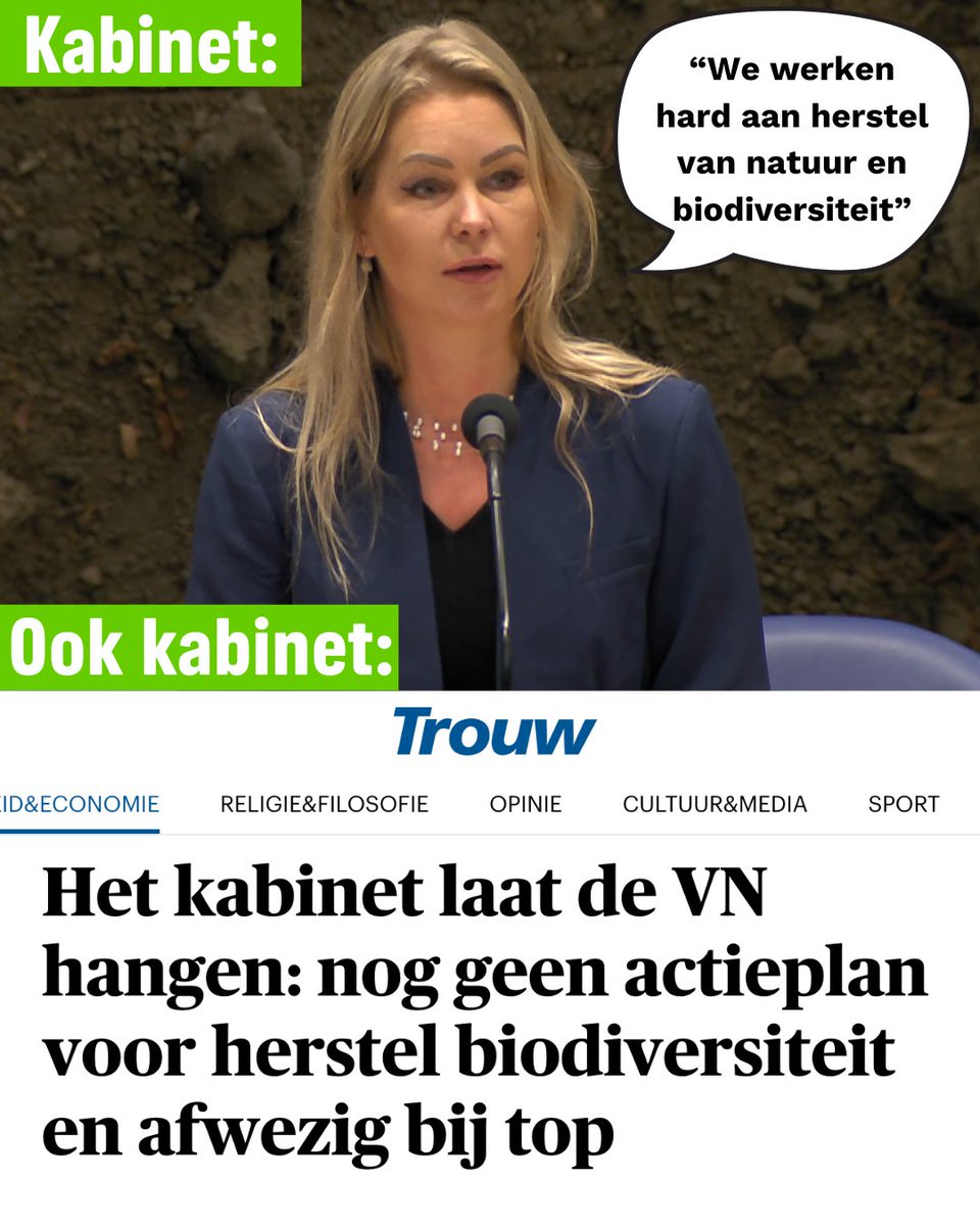 Maandag begint de biodiversiteits-top in Colombia en het Nederlandse kabinet zal niet aanwezig zijn. Eerder deze week zei de minister nog dat ze "hard werken aan herstel van natuur en biodiversiteit" Maar zonder plannen én zonder aanwezigheid bij de biodiversiteits-top lijkt het