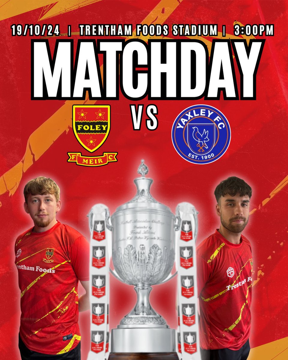 Foley Meir FC (@foley_fc) on Twitter photo It’s Matchday!
This is it! We welcome <a href="/YaxleyFootball/">Yaxley Football Club</a> to The Trentham Foods Stadium for today’s FA Vase First Round clash.
Come down and support the lads as they give their all on the pitch! 💪🔴⚫️
#UpTheFoley
🔴⚫️
#FAVase It’s Matchday!
This is it! We welcome <a href="/YaxleyFootball/">Yaxley Football Club</a> to The Trentham Foods Stadium for today’s FA Vase First Round clash.
Come down and support the lads as they give their all on the pitch! 💪🔴⚫️
#UpTheFoley
🔴⚫️
#FAVase