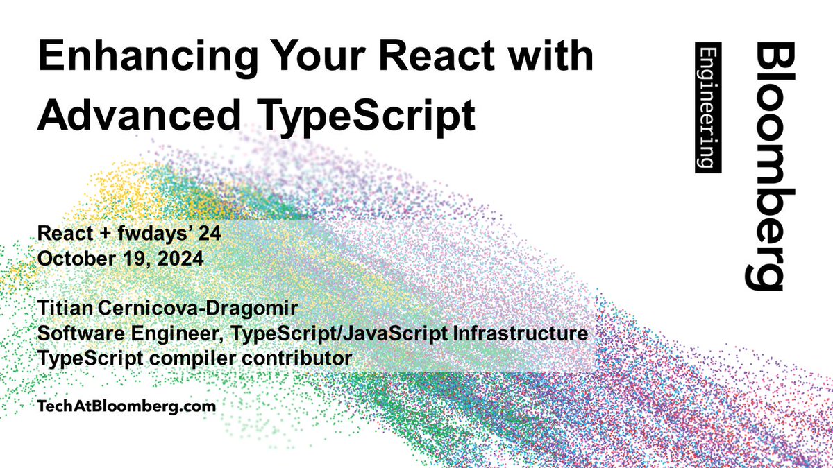 Tech At Bloomberg (@techatbloomberg) on Twitter photo In today's #React+ fwdaysβ24 conference online talk (11:50 AM EEST), software engineer & <a href="/typescript/">TypeScript</a> compiler contributor <a href="/TitianCernicova/">Titian Cernicova-Dragomir ππ</a> explores some advanced #TypeScript techniques to make <a href="/reactjs/">React</a> components more expressive & predictable
bloom.bg/4fm4ueD
#JavaScript In today's #React+ fwdaysβ24 conference online talk (11:50 AM EEST), software engineer & <a href="/typescript/">TypeScript</a> compiler contributor <a href="/TitianCernicova/">Titian Cernicova-Dragomir ππ</a> explores some advanced #TypeScript techniques to make <a href="/reactjs/">React</a> components more expressive & predictable
bloom.bg/4fm4ueD
#JavaScript