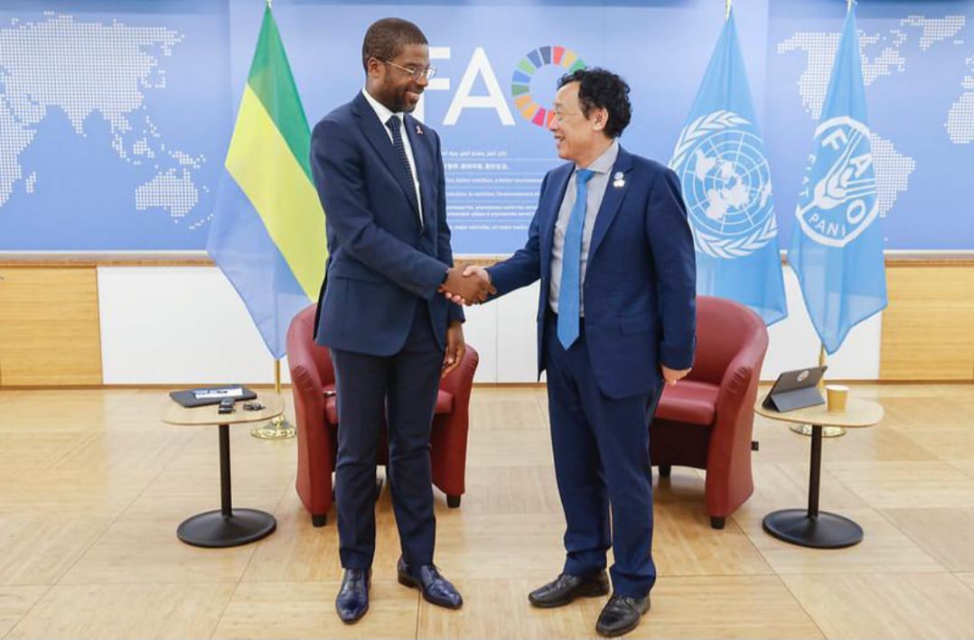 Gabon/FAO. Le Directeur général de la FAO, M. Qu Donyu a reçu Vulgain ANDZEMBE TSIENGORI, chef de la délégation gabonaise aux travaux du Forum de l' investissement 2024 de l'initiative Main dans la main organisé à Rome en Italie par la FAO.