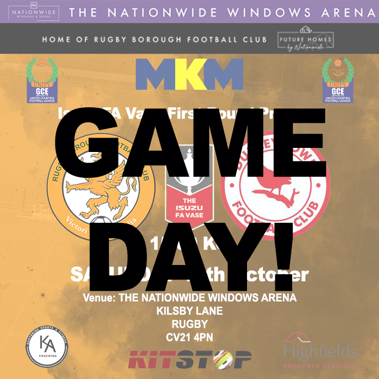Rugbyboroughfc's tweet photo. The Nationwide  Windows Arena  ⚽️
Kilsby Lane ⚽️
CV21 4PN⚽️
@IsuzuFAVase 🏆 v @DudleyTownFC 
15:00 KO
£7 🎟️£4 🎟️
Bar open. Hot &amp; cold food available
@utdcos @NonLeaguePaper 

#WeAreBorough #UCL #nonleaguefootball https://t.co/C8ZjI7RT2P