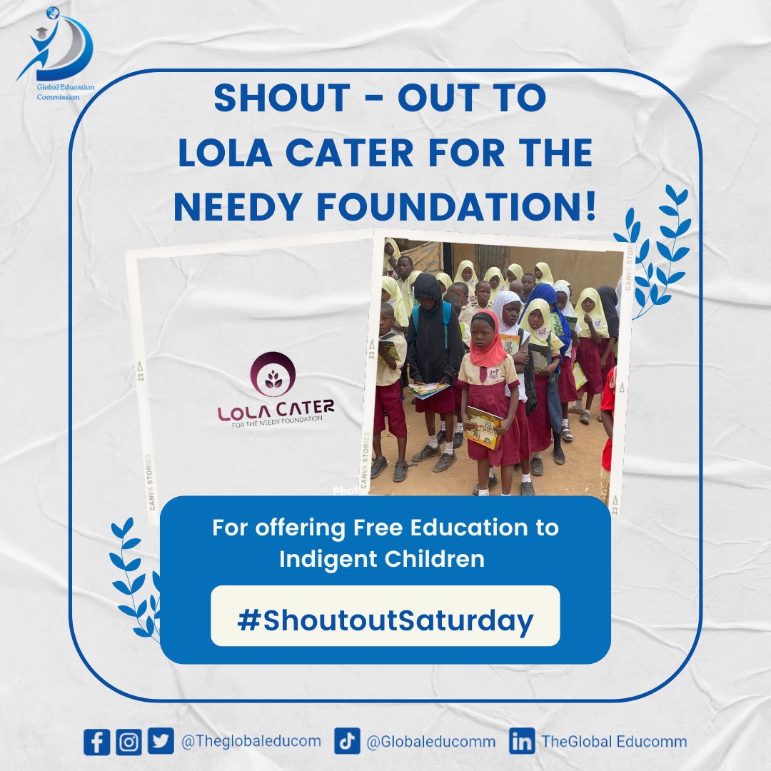 theGlobalEduCom's tweet photo. We want to recognize @Cater4dneedyF for their tireless efforts in supporting education by providing free education to Indigent Children in Nigeria.
Keep up the amazing work!
#LC4NF #GeduC #GEC
#ShoutoutSaturday
#NonprofitShoutout #EducationAdvocacy https://t.co/xJzYpjFW4T