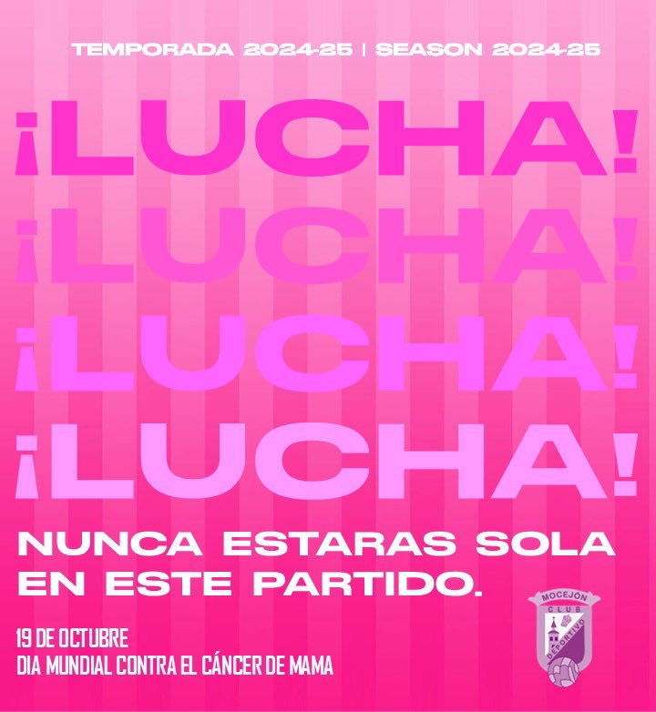 🩷 ¡LUCHA! 🩷

Nunca estarás sola en este partido.

#DiaMundialContraelCancerDeMama

#DaleMoce