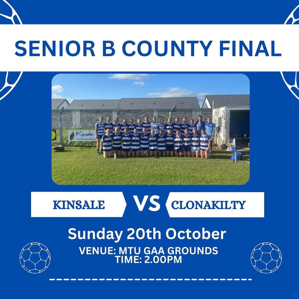 Kinsale GAA (@kinsalegaa) on Twitter photo Just 1 more sleep to the Co Final! Please support these girls tomo in MTU.
Cash or card is accepted.
Adult: €15
Student/OAP: €8
U16s Free
<a href="/westcorkladies/">WestCorkLGFA</a> <a href="/CorkLGFA/">Cork LGFA</a> <a href="/KinsaleCSGAA/">KinsaleCS GAA</a> <a href="/KinsaleObserver/">JJ Hurley</a> <a href="/KinsaleNews/">Kinsale Advertiser</a> Sponsors <a href="/ActonsK/">Actons Hotel Kinsale</a> <a href="/germccarthy74/">Ger McCarthy</a> Just 1 more sleep to the Co Final! Please support these girls tomo in MTU.
Cash or card is accepted.
Adult: €15
Student/OAP: €8
U16s Free
<a href="/westcorkladies/">WestCorkLGFA</a> <a href="/CorkLGFA/">Cork LGFA</a> <a href="/KinsaleCSGAA/">KinsaleCS GAA</a> <a href="/KinsaleObserver/">JJ Hurley</a> <a href="/KinsaleNews/">Kinsale Advertiser</a> Sponsors <a href="/ActonsK/">Actons Hotel Kinsale</a> <a href="/germccarthy74/">Ger McCarthy</a>