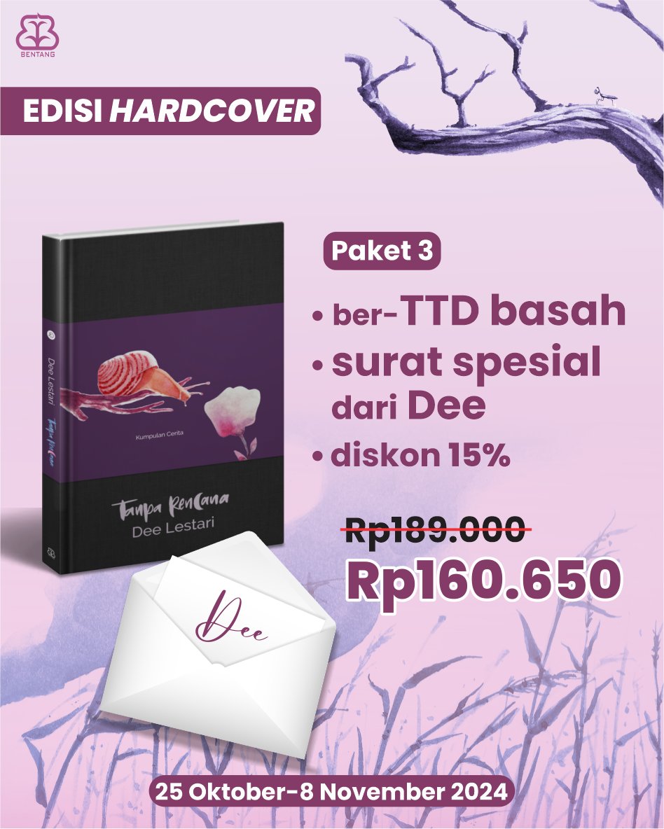 bentangpustaka's tweet photo. @deelestari Sooo, tunggu apalagi selain tunggu tanggal PO alias 25 Oktober besoook? Udah siyap-siyap, khaaan?🥰🥰🥰

#DeeLestari #TanpaRencana #AdDEEction #PreOrder #BookLaunching #BentangPustaka #RekomendasiBuku #Kumcer #Fiksi https://t.co/EIi4VEwlzA