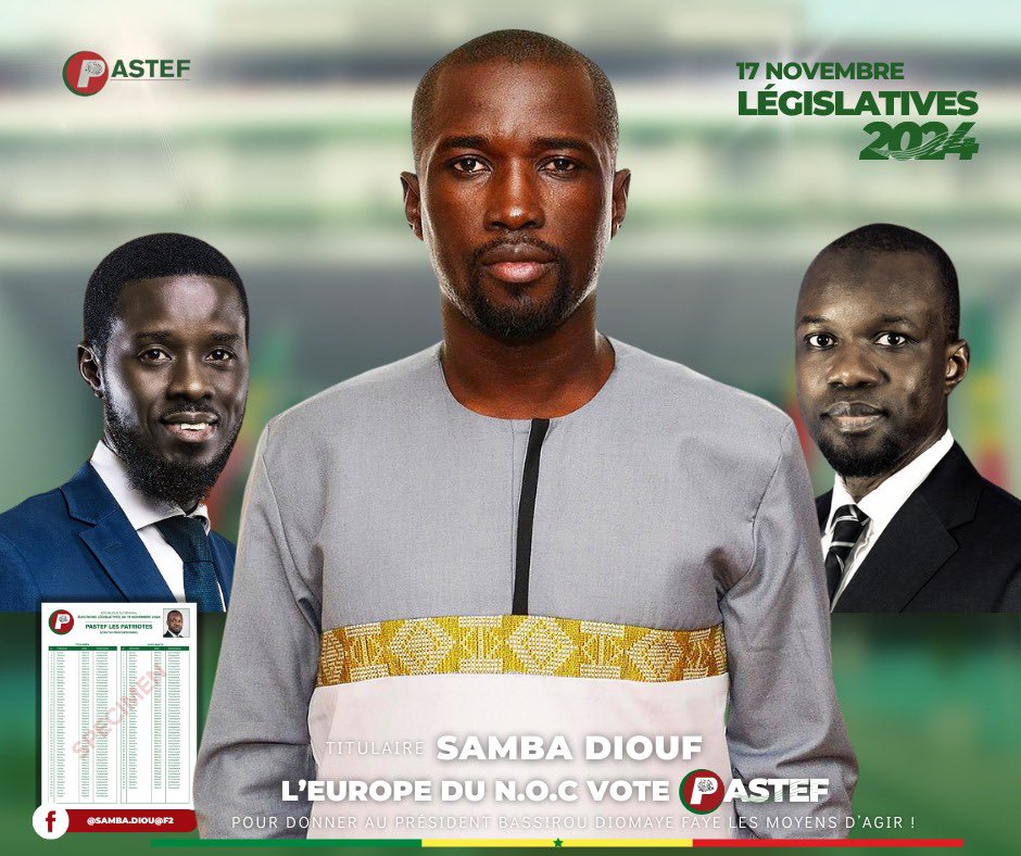 PastefFrance's tweet photo. Abdoul Kadyr Sonko (France) Fatou Diop Cissé (France) Samba Diouf (Belgique)

Ces candidat·e·s, au service du peuple, sont porteurs de valeurs de justice sociale, de souveraineté et d'avenir. 

Ensemble, ils incarneront le renouveau démocratique et défendront une véritable politique de progrès à l'Assemblée nationale. #Élections2024 #VotezPastef #Diaspora 
@MONCAP_PASTEF