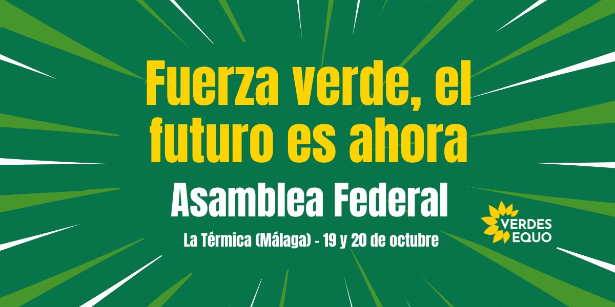 🌻💚 A las 🕚 11:00h dará comienzo nuestra VII Asamblea Federal, que tendrá lugar este fin de semana en #Malaga. 
asamblea.verdesequo.es

🎥 Síguela en directo aquí 👇
youtube.com/@verdesequo
#AsambleaVerdesEquo