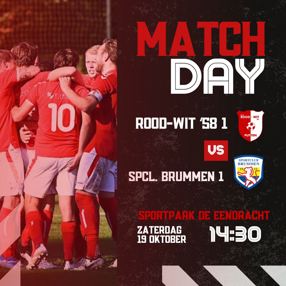 Matchday! Na het goede spel van vorige week maar helaas zonder resultaat willen we vanmiddag wel een resultaat gaan pakken! Om 14:30 uur trappen we af tegen <a href="/spclbrummen/">Sportclub Brummen</a> 1 op ons eigen Sportpark de Eendracht! 
Tot vanmiddag 🔴⚪️💪🏻